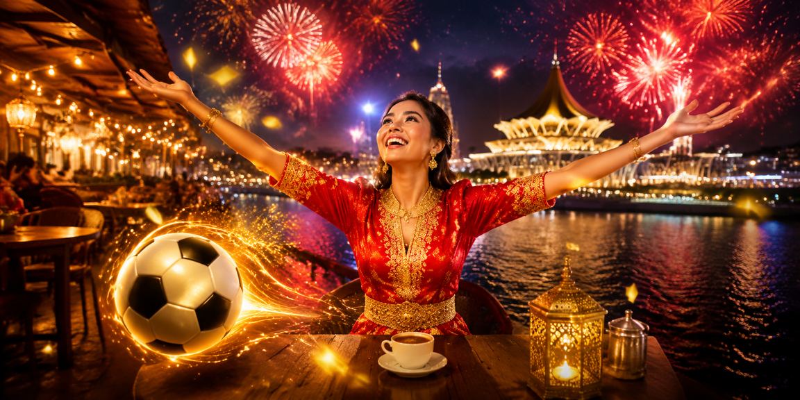 Peminat bola sepak menikmati pertaruhan sukan di Kuching semasa Hari Raya